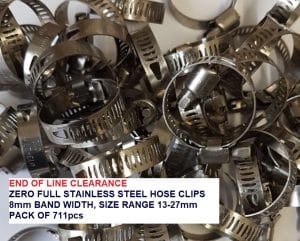 Zero 350 Range Hose Clips **CLEARANCE ITEM** 8mm Band Width Full SS 13-27mm-0
